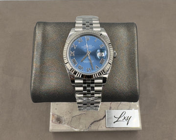 Unworn Rolex Men's Datejust 41mm ref.126334 Blue Roman Dial Fluted Bezel on Jubilee w/Box & Card