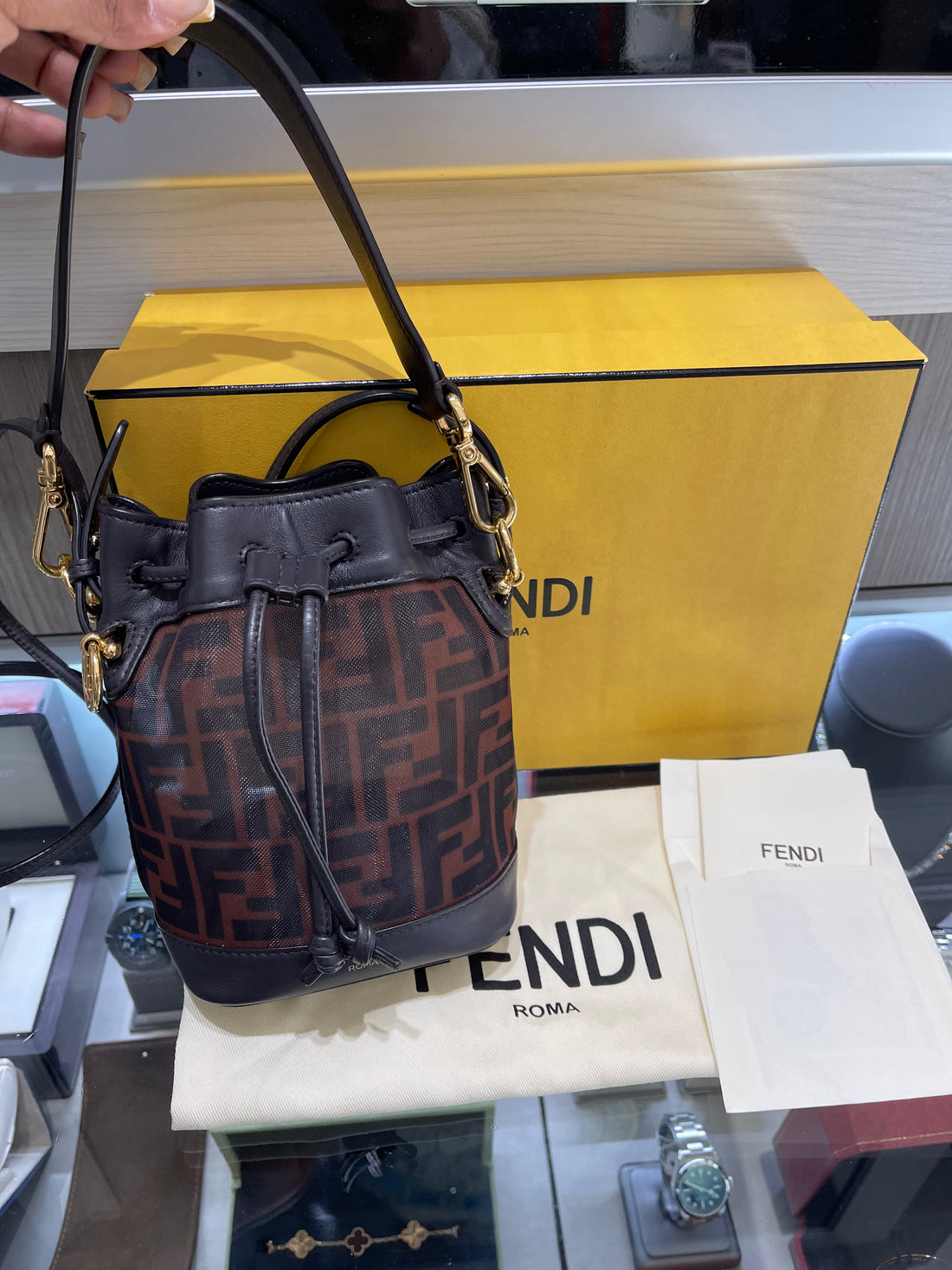 Pre-Owned Fendi Mon Tresor FF Mesh Mini Bucket Bag