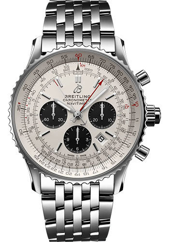 Breitling Navitimer B03 Chronograph Rattrapante 45 Watch - Stainless Steel - Silver Dial - Metal Bracelet - AB0311211G1A1