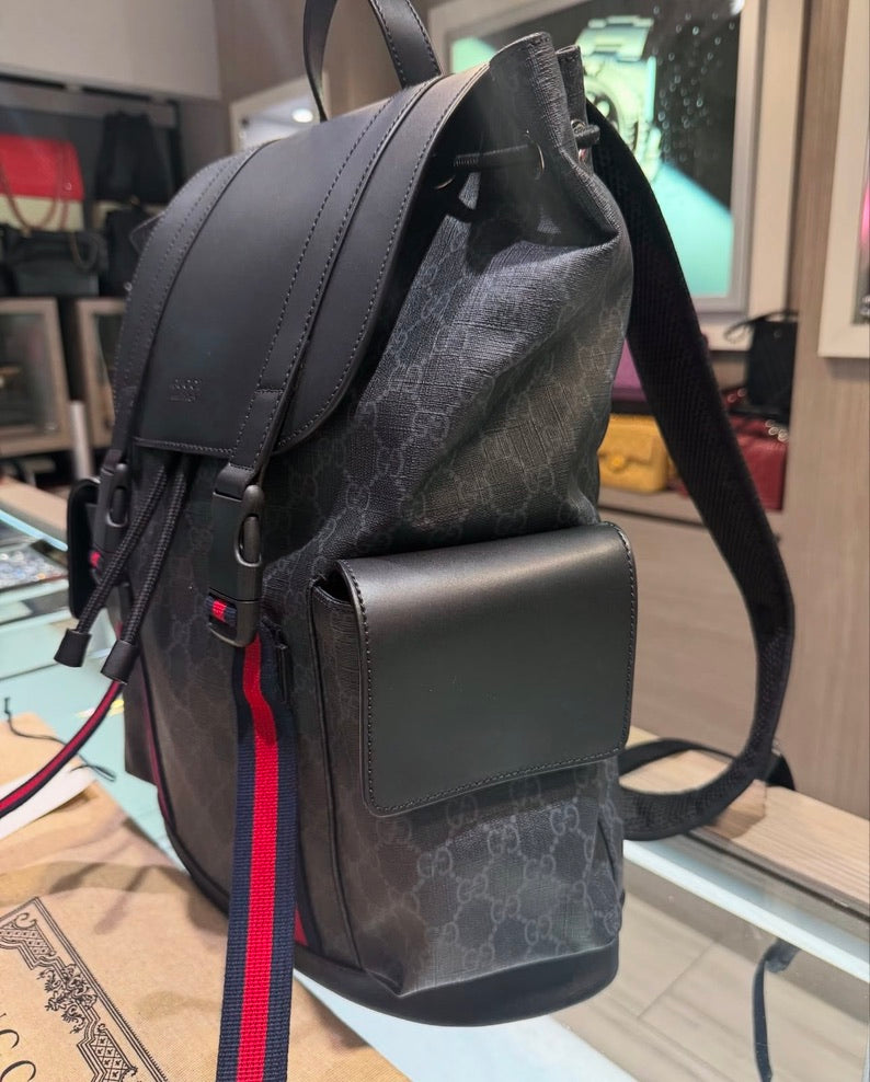 Pre-owned Gucci Backpack Rucksack Graphite Red Navy Style: 495563 493075