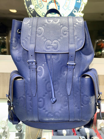 Pre-Owned Gucci Piuma Jumbo GG Backpack Blue Calfskin