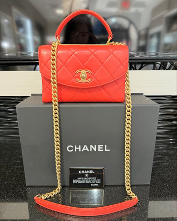 Pre-Owned Chanel Spirit Top Handle Bag – Coral Red Lambskin (2018-2019)