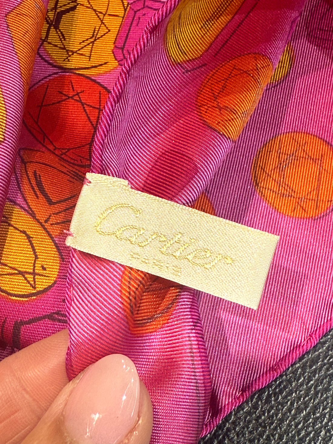 Unworn Cartier Silk Scarf – Pink Gem Motif (25” x 25”)