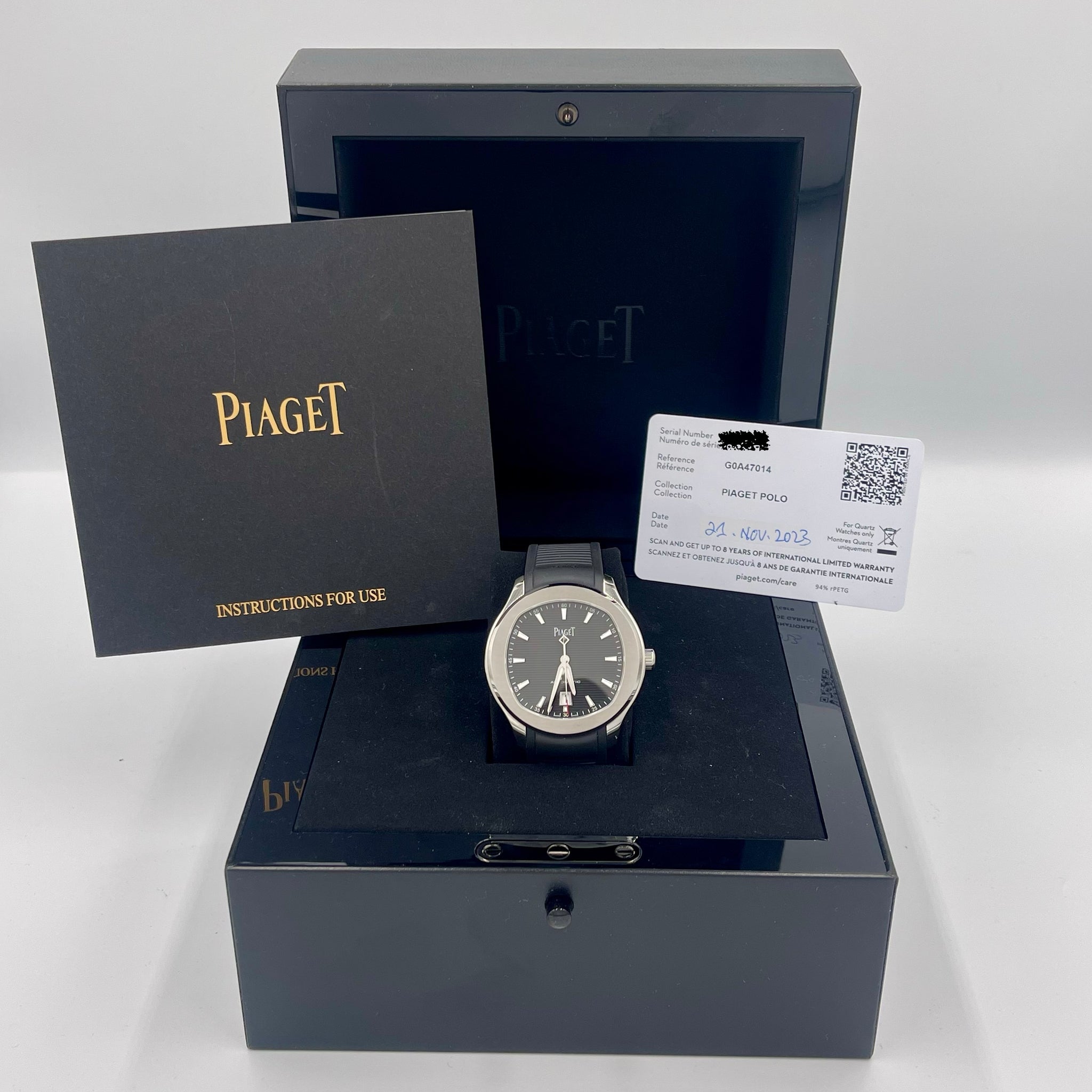 Pre-owned Piaget Polo Date Stainless Steel Black Dial 42mm ref. G0A47014 Full Set