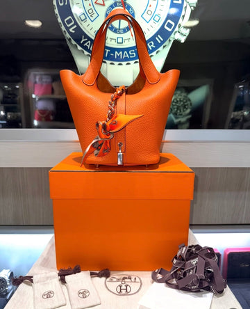 Hermès Picotin Lock 18 Handbag – Orange Clemence Leather – Palladium Hardware | Y Stamp (2020)