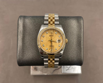 Pre-owned Rolex Men's Datejust 36mm ref.116233 Champagne Jubilee Diamond Dial Fluted Bezel on Jubilee w/Box & Old Style Card (2010)