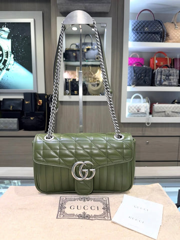 Pre-owned Gucci GG Marmont Matelasse Shoulder Bag in Army Green