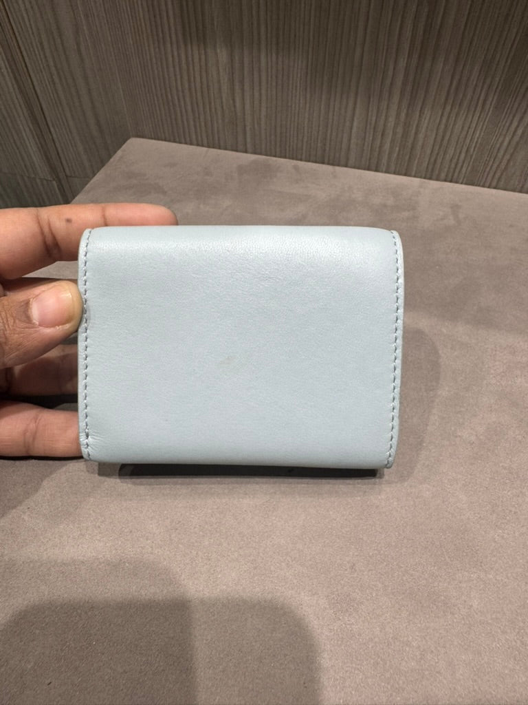 Unworn Fendi Baguette Micro Trifold Light blue nappa leather wallet