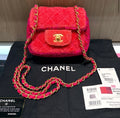 Pre-owned Chanel Shearling & Tweed Classic Square Mini Flap Bag in Fuchsia/Hot Pink (2020)