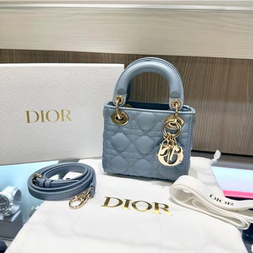 Pre-owned Christian Dior Micro Lady Dior Cloud Blue Cannage Lambskin