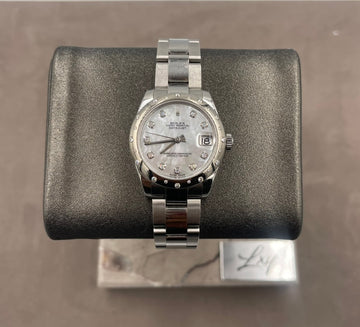 Pre-owned Rolex Ladies-Datejust 31mm ref.178344 Factory Mother of Pearl Diamond Dial and Factory Scattered Bezel on Oyster- V serial w/Box & Card