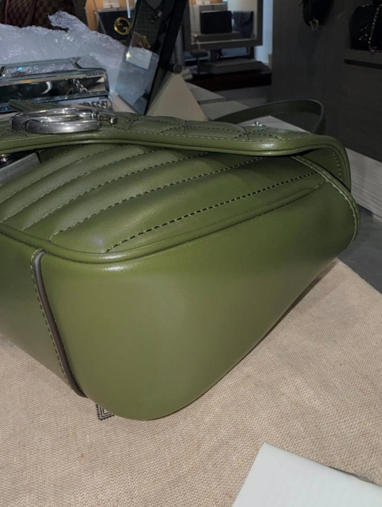 Pre-owned Gucci GG Marmont Matelasse Shoulder Bag in Army Green