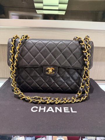 Vintagw Chanel Black Caviar Single Flap with 24k plated hardware