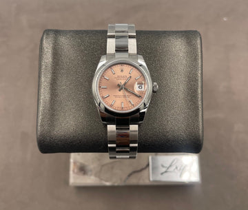 Pre-owned Rolex Ladies-Datejust 31mm ref. 178240 Factory Pink Index Dial Smooth Bezel on Oyster Band, Z serial (2006-2007) w/Box