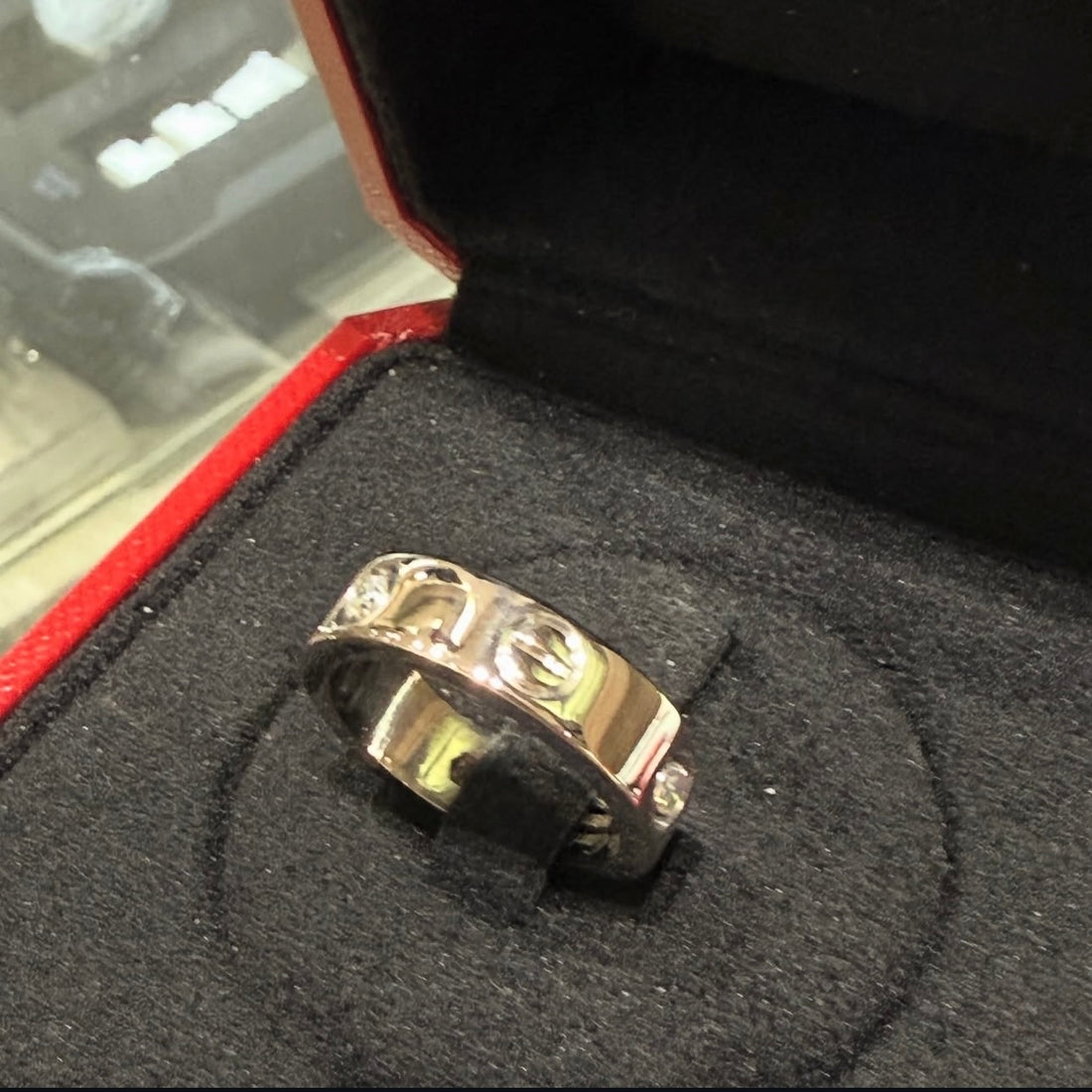 Pre-owned Cartier Classic White Gold Love Ring with 3 Diamonds Size 6 ½ (53)