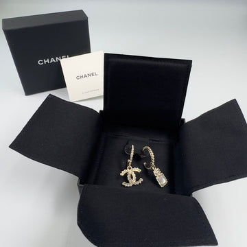 Chanel Faux Pearl, Strass & Resin CC Perfume Bottle Drop Hoop Earrings 2021 collection