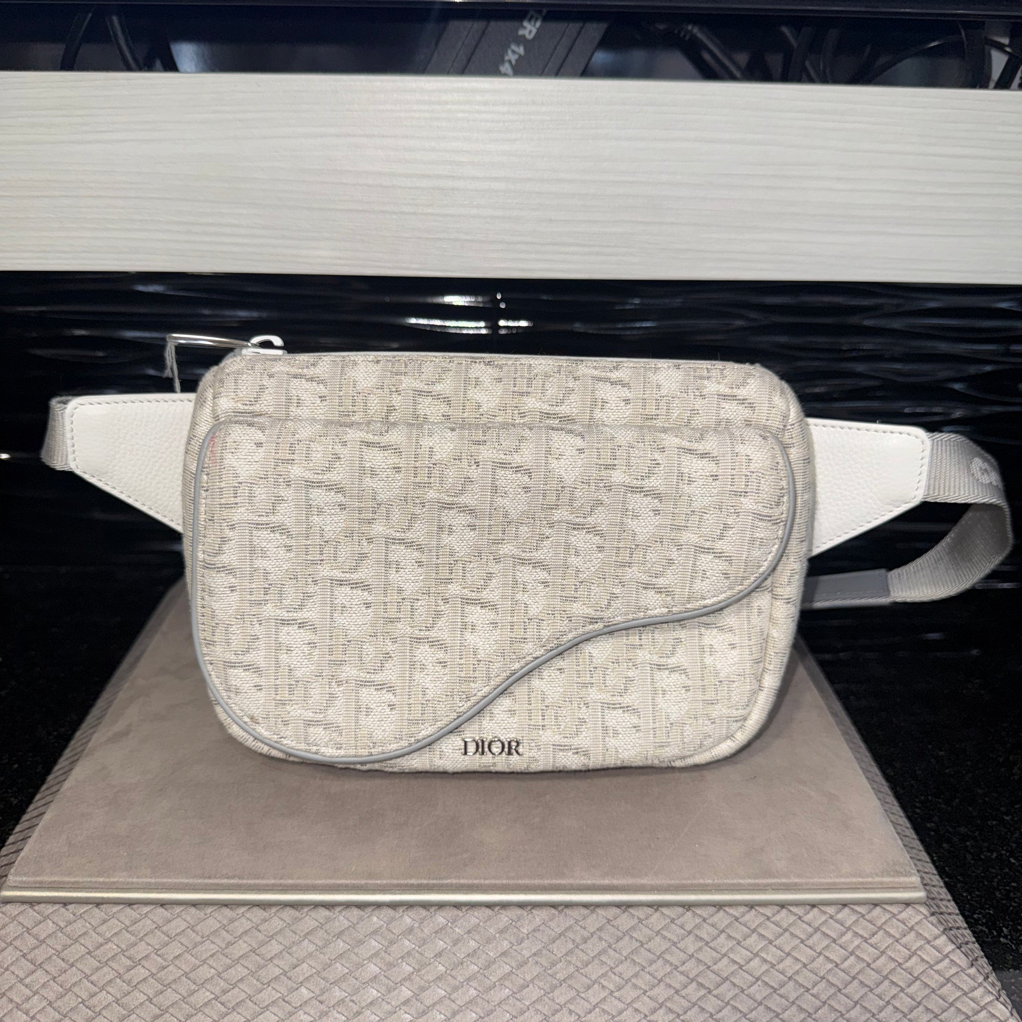 Pre-owned Dior Oblique World Tour Saddle Belt Bag White Grey (2021)