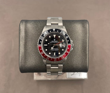 Pre-owned Rolex Men's GMT-Masters II "Coke" 40mm ref.16710 Black Dial Steel Bezel on Oyster w/Box & Old Style Card, Service Card from 2021, 3186 Movement, Z Serial