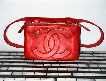 Pre-owned Chanel CC Mania Waist Belt Bag in Red Lambskin (2019)
