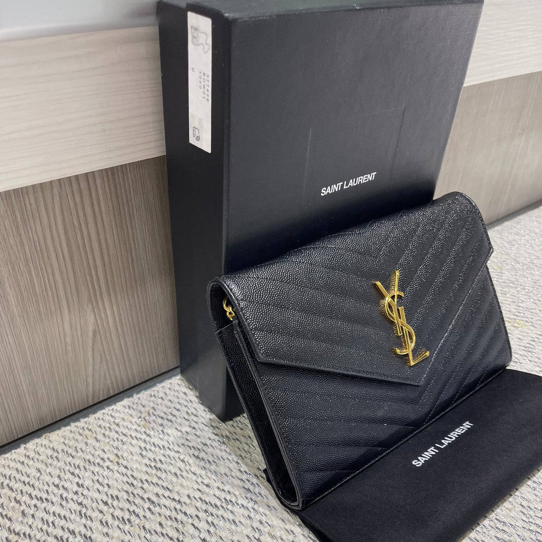 Pre-owned Saint Laurent Monogram Large Wallet on Chain in Black Grained Leather