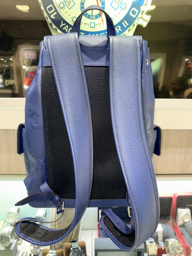 Pre-Owned Gucci Piuma Jumbo GG Backpack Blue Calfskin