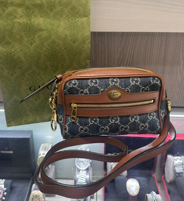 Pre-owned Gucci Denim GG Monogram Crossbody Bag (Style #517350)
