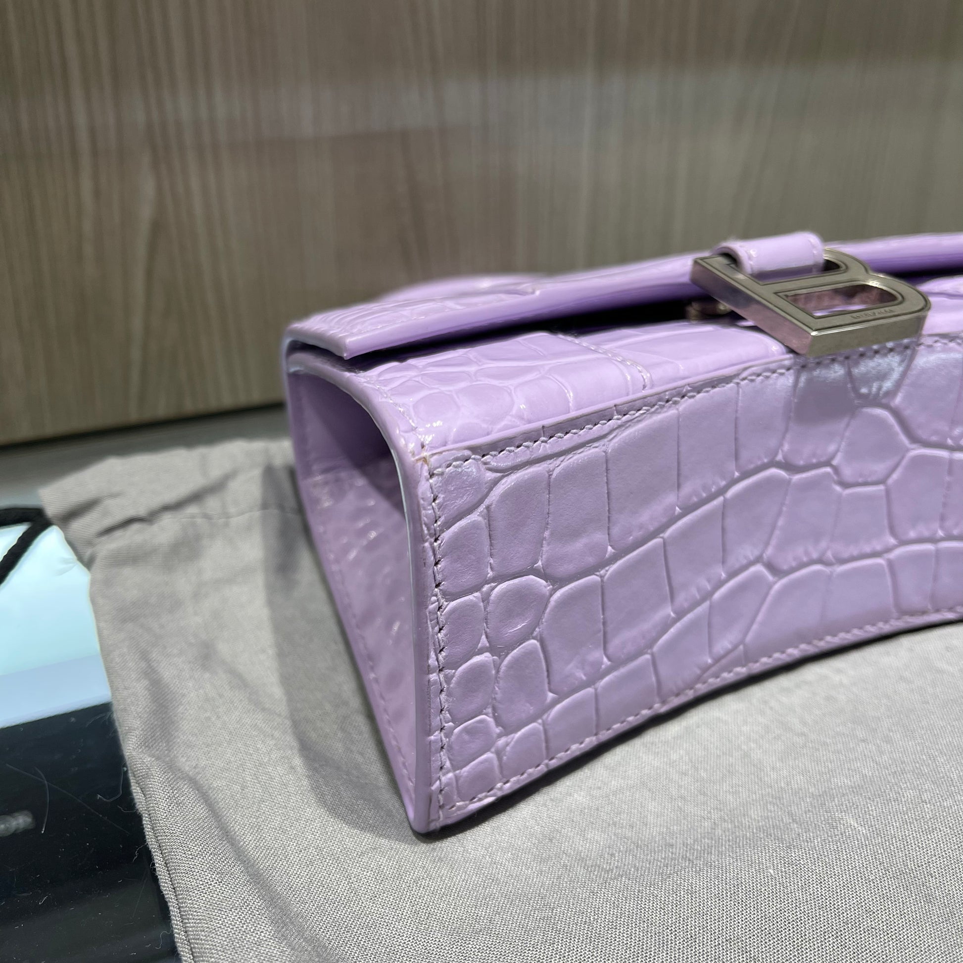 Pre-owned Balenciaga XS Hourglass Croc Light Lilac Purple Crossbody Bag