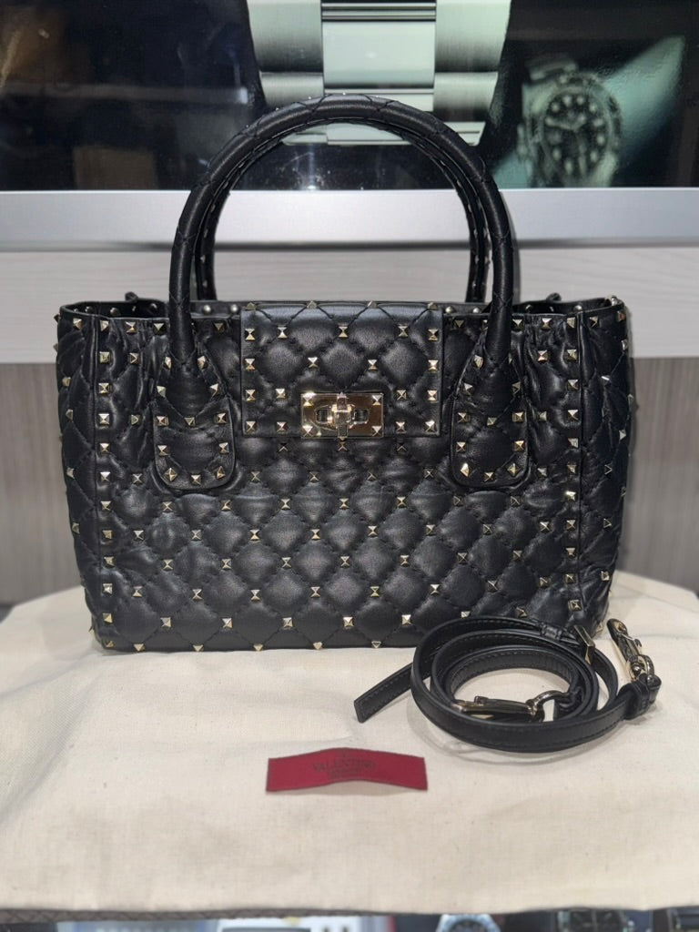 Pre-owned Black Leather Valentino Rock Stud Satchel with Strap