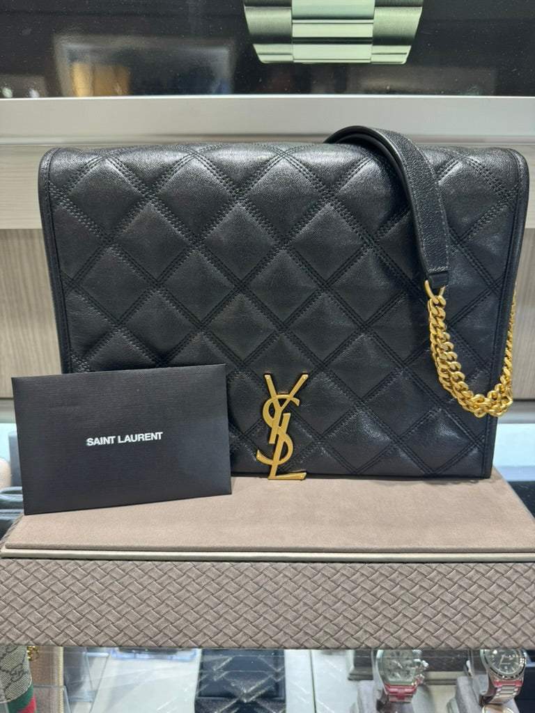 Pre-owned YSL Saint Laurent Becky Medium Quilted Black Calfskin