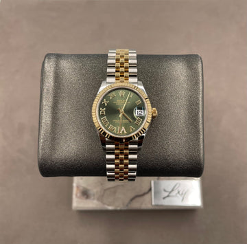 Unworn Rolex Ladies-Datejust 31mm ref.278273 Green Roman Dial w/ Diamond VI Fluted Bezel on Jubilee w/Box & Card (2025)