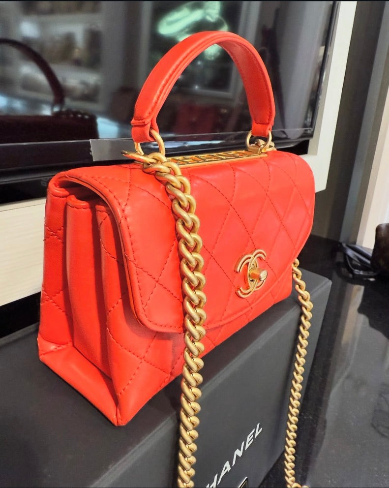 Pre-Owned Chanel Spirit Top Handle Bag – Coral Red Lambskin (2018-2019)