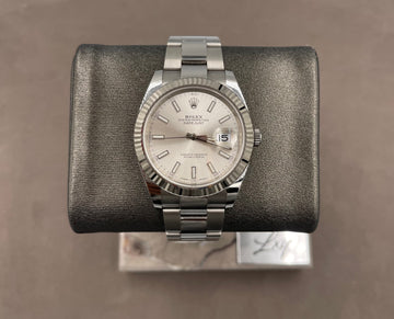 Pre-owned Rolex Men's Datejust 41mm ref.126334 Silver Index Fluted Bezel on Oyster w/Box