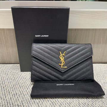 Pre-owned Saint Laurent Monogram Large Wallet on Chain in Black Grained Leather