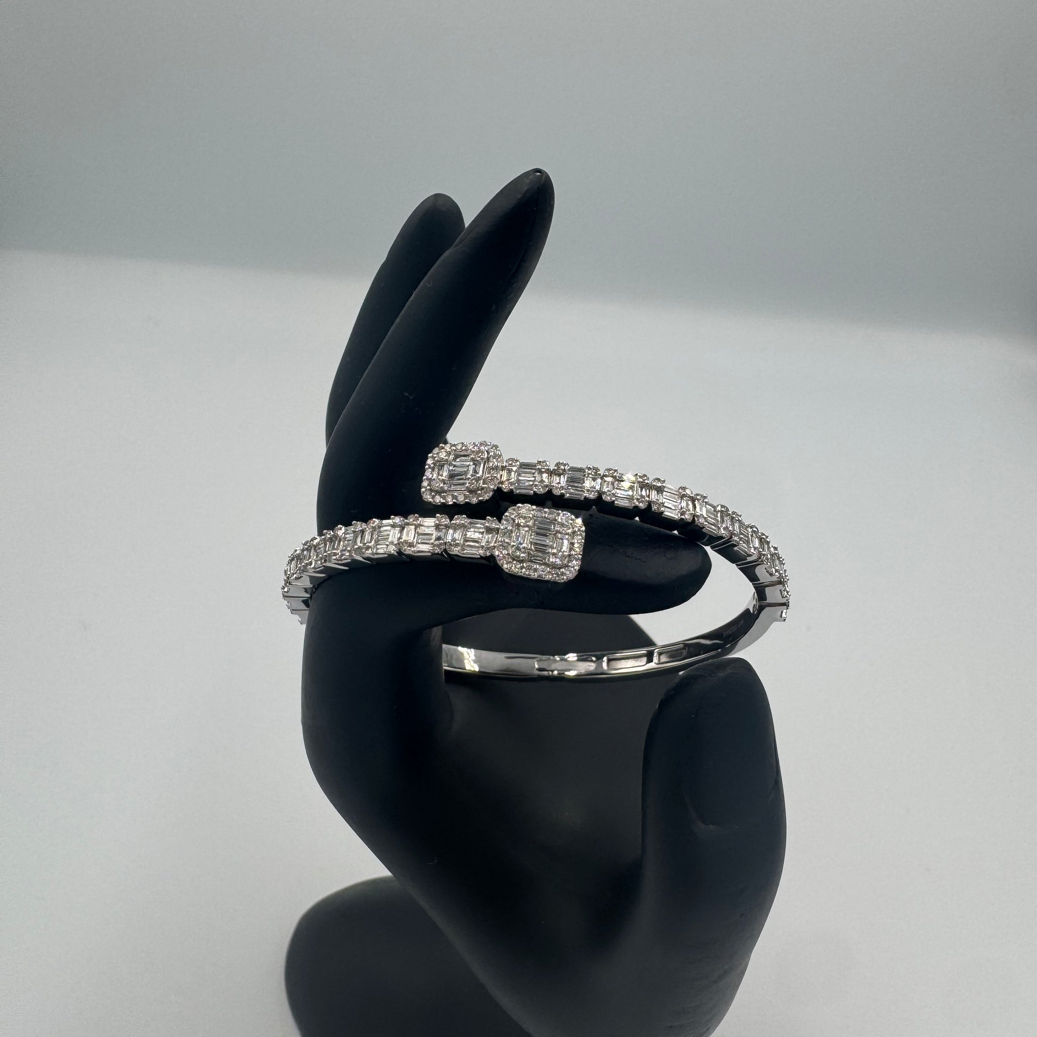 14K White Gold Baguette Snake Bangle 1/2 diamonds