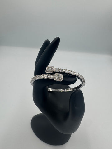 14K White Gold Baguette Snake Bangle 1/2 diamonds