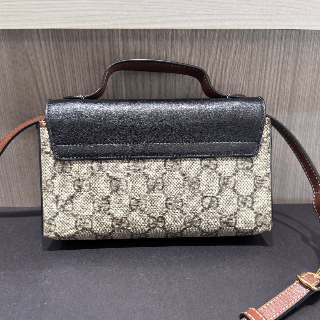 Pre-owned Gucci Mini Padlock Top Handle Bag in GG Coated Canvas and Brown Leather