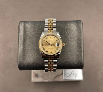 Pre-owned Rolex Ladies-Datejust 31mm ref.178273 Champagne Roman Dial Fluted Bezel on Jubilee w/Box & Card (2015)