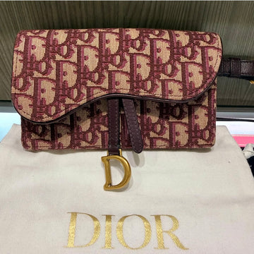 Pre-owned Dior Saddle Belt Bag Burgundy Oblique Jacquard 2019