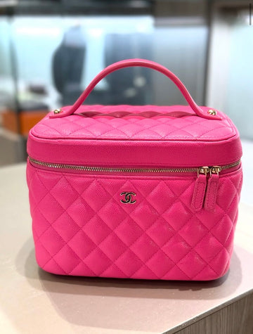 Pre-owned Chanel Large Vanity Top Handle Pink Caviar Gold Hardware w/ Detachable Mirror