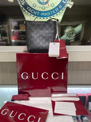 Unworn Gucci GG Emblem Nano Bucket Bag Black GG Monogram Leather