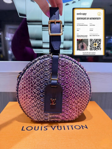 Pre-owned Louis Vuitton Petite Boite Chapeau Ombre Python and Navy Leather PL2169 (2019)