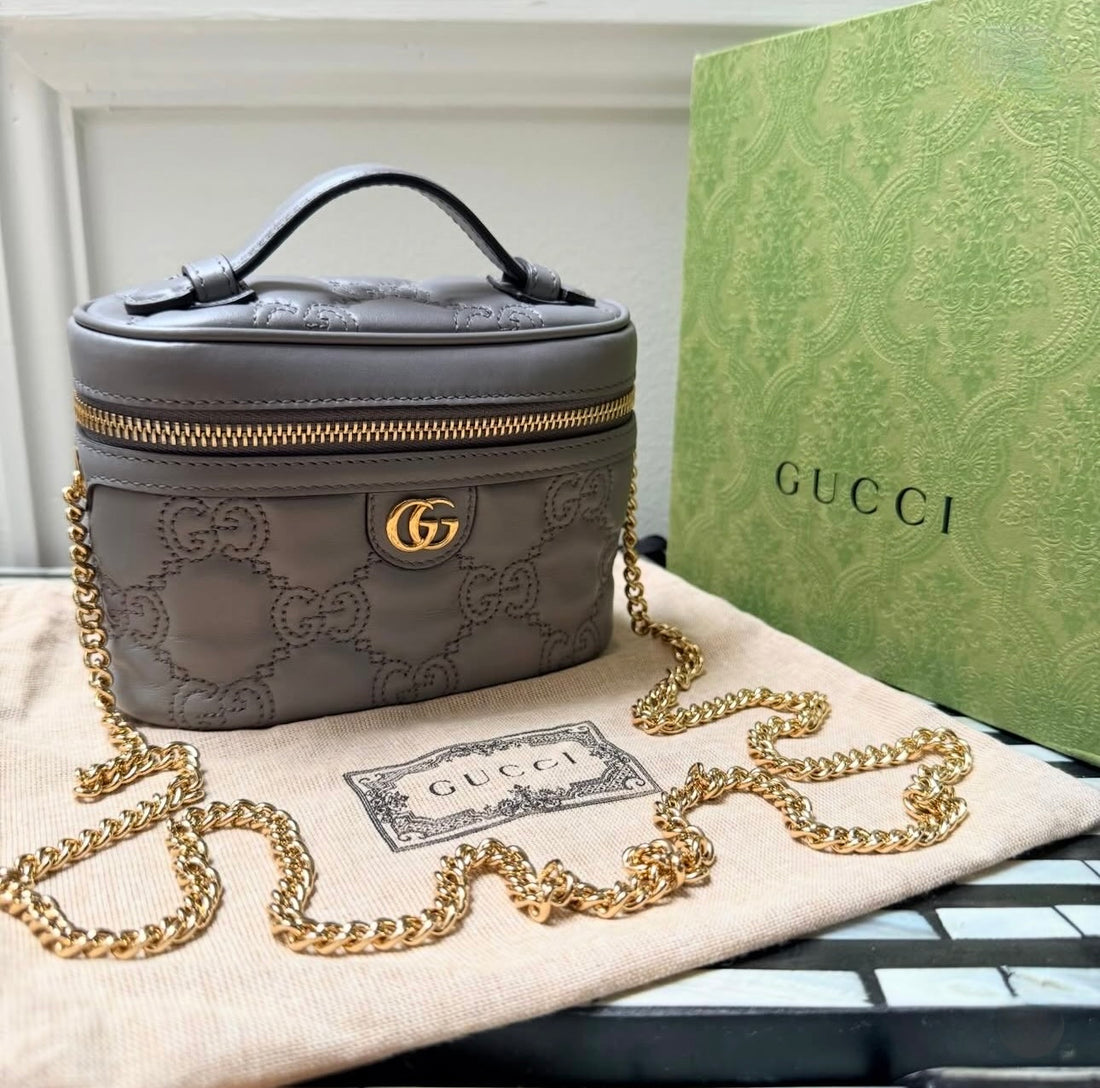 Pre-owned Gucci GG Marmont Mini Top Handle Shoulder Bag in Grey style# 728770