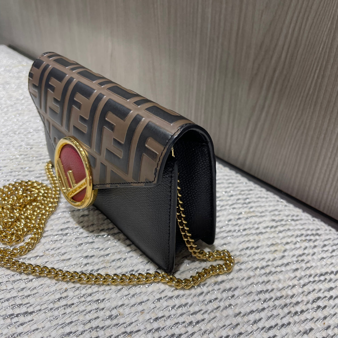 Pre-owned Fendi Mini “F Is Fendi” Convertible Belt Bag Black with Red Logo (2018)