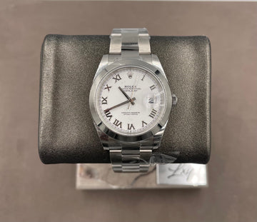 Unworn Rolex Men's Datejust 41mm ref.126300 White Roman Dial Smooth Bezel on Oyster w/Box & Card