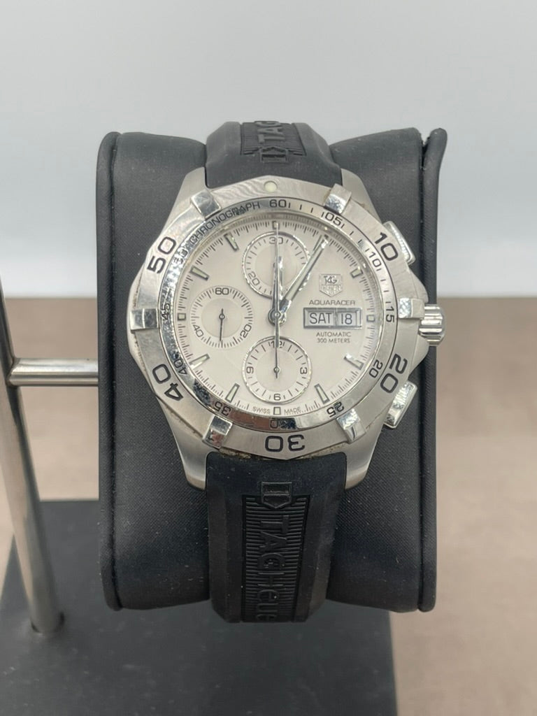 Pre-owned TAG Heuer Aquaracer Calibre 16 Day-Date Chronograph 43mm Automatic White Dial CAF2011.FT8011