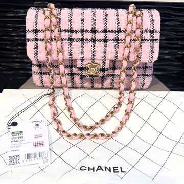 Unworn Chanel Small Classic Flap Bag – Pink & Black Tweed with Gold-Tone Hardware