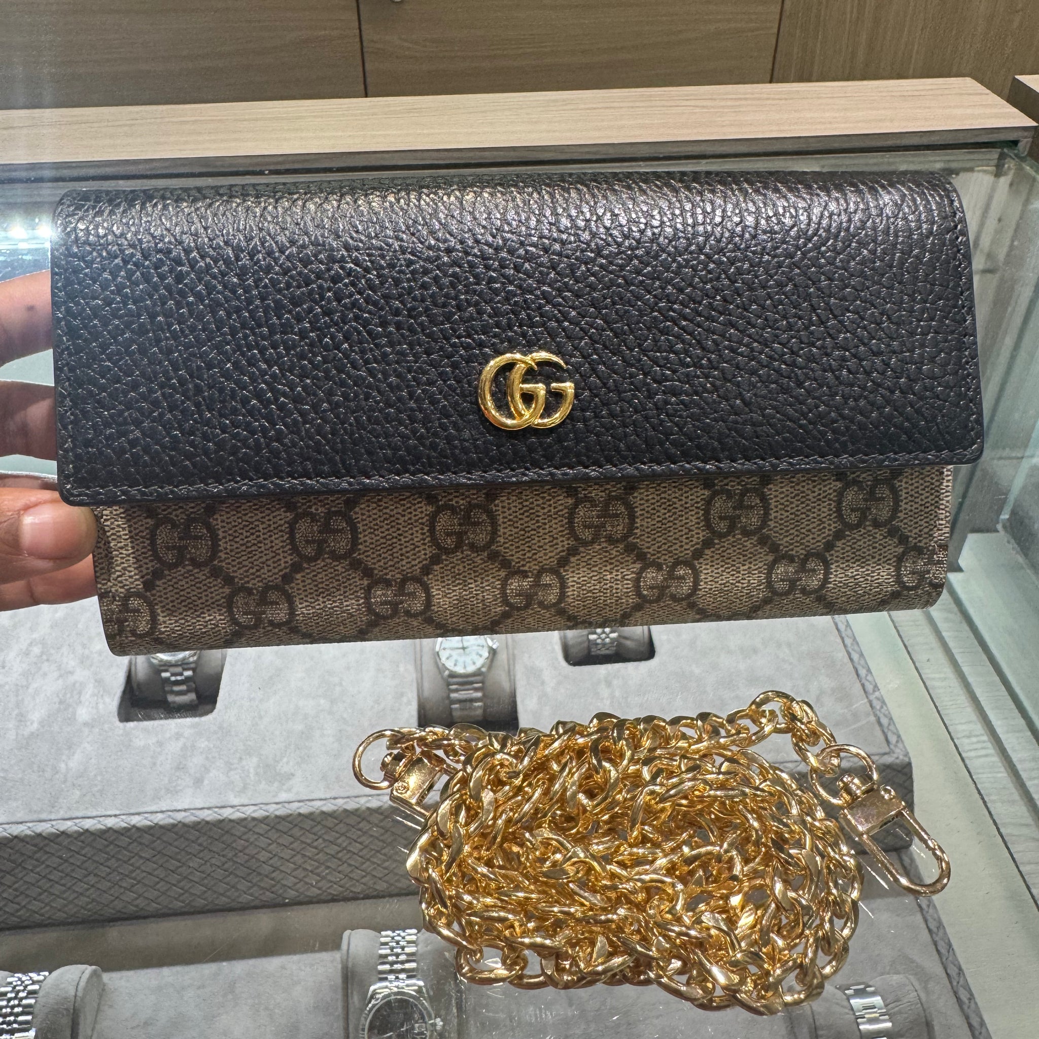 Pre-owned Gucci Marmont wallet on chain Style: 546585 (Custom Chain)