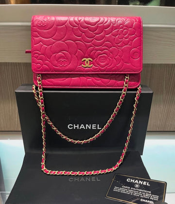 Pre-owned Chanel camilla WOC Dark Fuchsia Pink with card box duster