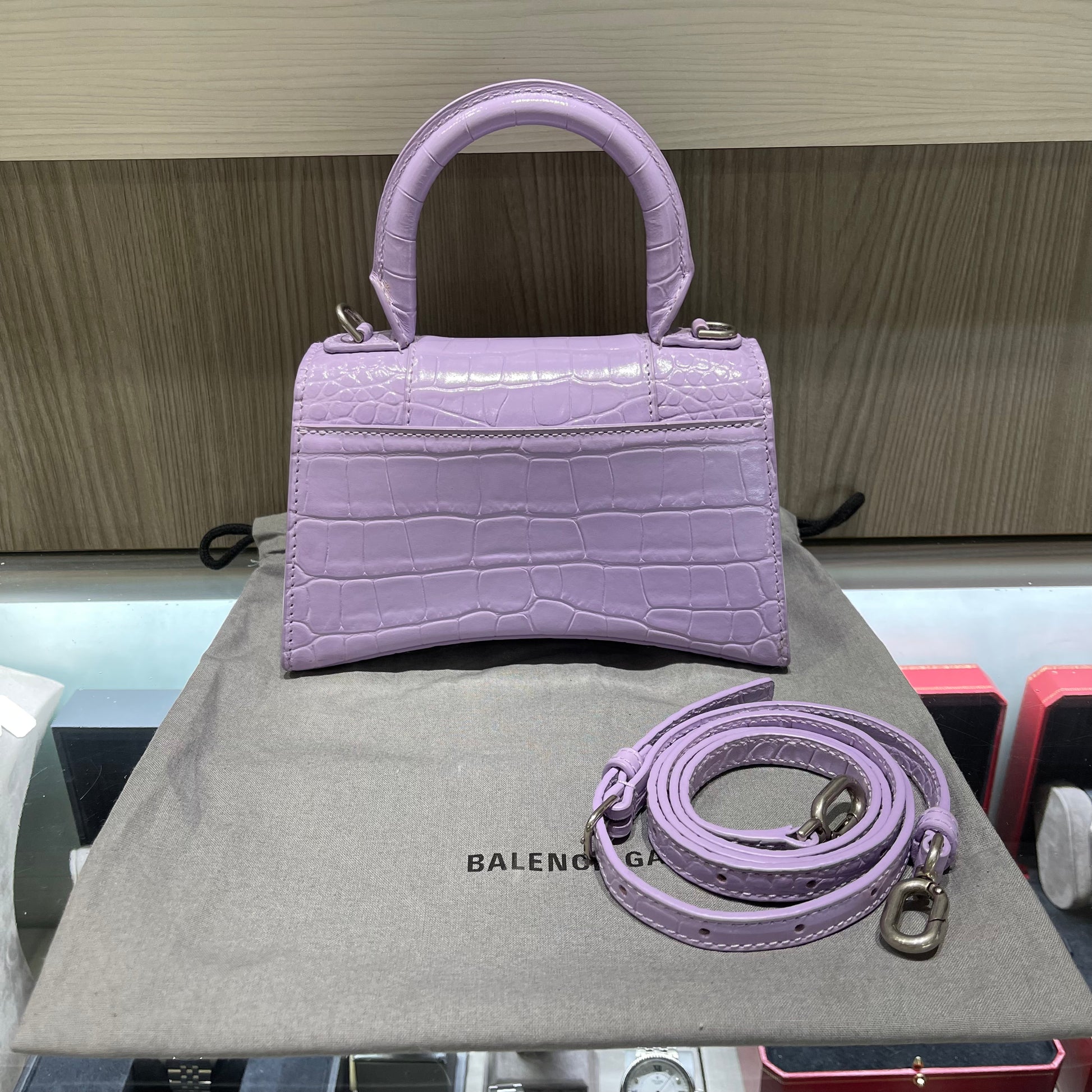 Pre-owned Balenciaga XS Hourglass Croc Light Lilac Purple Crossbody Bag