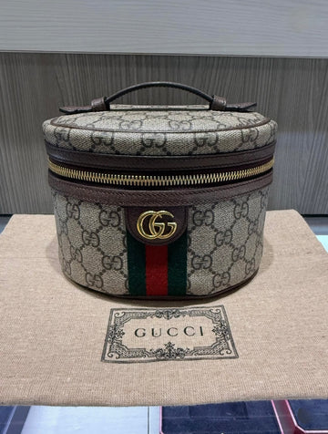 Pre-owned Gucci Ophidia GG Supreme Top Handle Vanity Case (Model 627463)